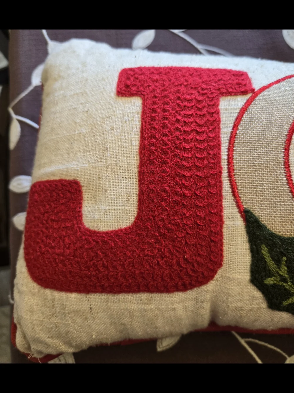 Holiday Holly Embroidered Decorative Pillow - Red and Green